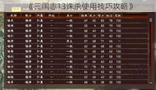 《三国志13诛杀使用技巧攻略》