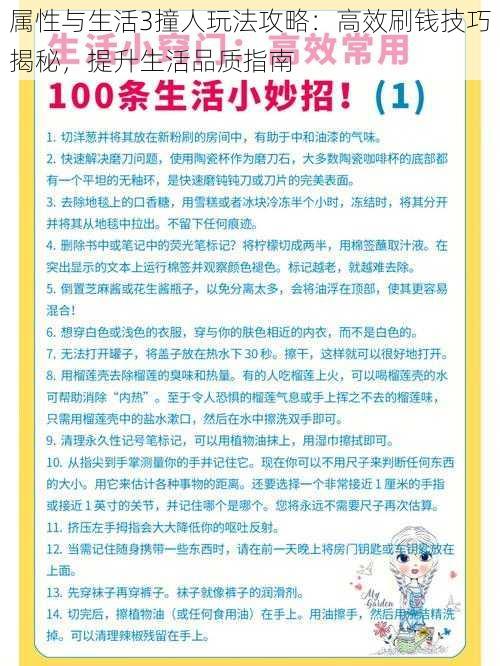 属性与生活3撞人玩法攻略：高效刷钱技巧揭秘，提升生活品质指南