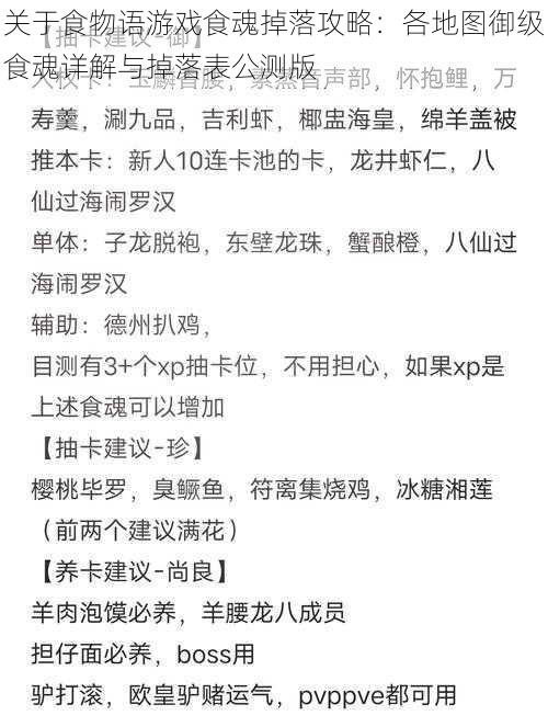 关于食物语游戏食魂掉落攻略：各地图御级食魂详解与掉落表公测版