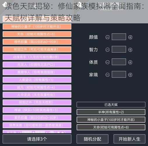 紫色天赋揭秘：修仙家族模拟器全面指南：天赋树详解与策略攻略