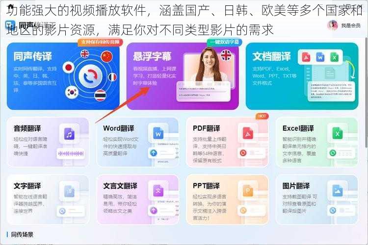 功能强大的视频播放软件，涵盖国产、日韩、欧美等多个国家和地区的影片资源，满足你对不同类型影片的需求