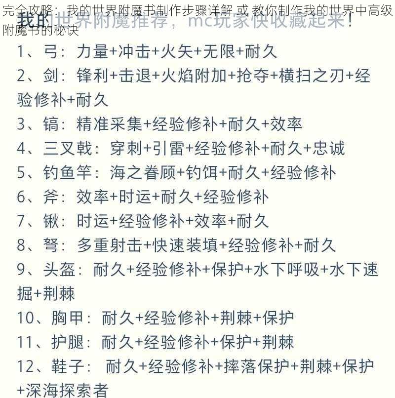 完全攻略：我的世界附魔书制作步骤详解 或 教你制作我的世界中高级附魔书的秘诀