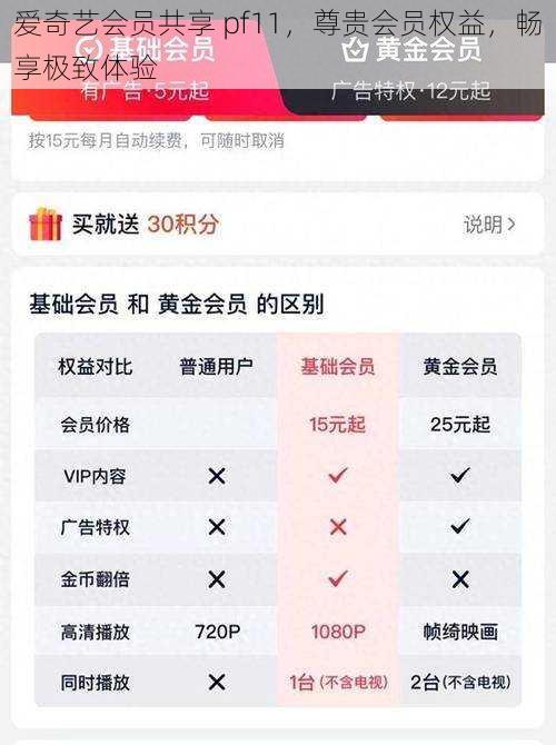 爱奇艺会员共享 pf11，尊贵会员权益，畅享极致体验