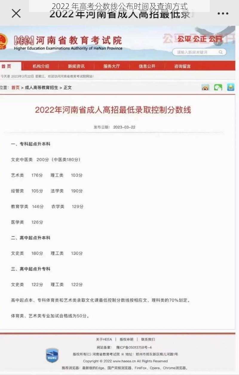 2022 年高考分数线公布时间及查询方式