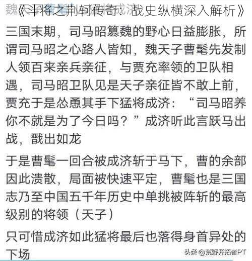 《斗将之荆轲传奇：战史纵横深入解析》