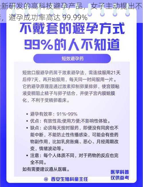 最新研发的高科技避孕产品，女子主动提出不戴套，避孕成功率高达 99.99%