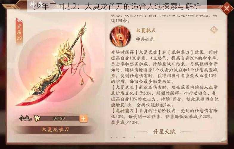 少年三国志2：大夏龙雀刀的适合人选探索与解析