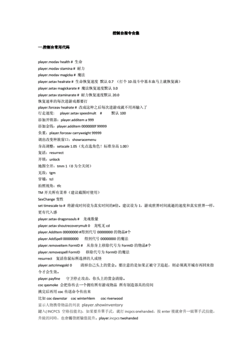 上古卷轴5控制台指令大全揭秘：探索游戏的无穷可能性