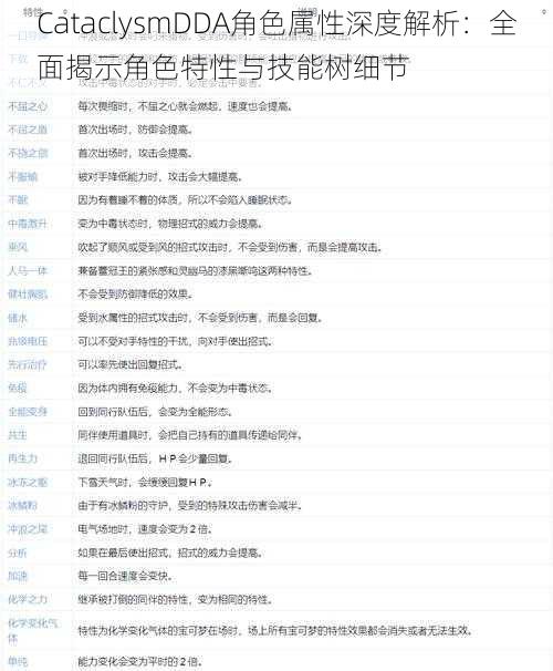 CataclysmDDA角色属性深度解析：全面揭示角色特性与技能树细节