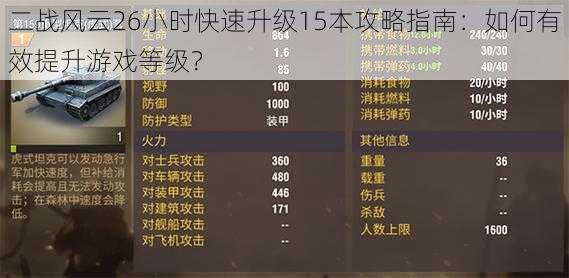 二战风云26小时快速升级15本攻略指南：如何有效提升游戏等级？